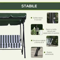 Dondolo da Giardino a 3 Posti con Tettuccio Inclinabile e Cuscini, 172x110x153 cm, Verde