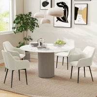 Set 2 Sedie da Pranzo Nordiche Imbottite con Braccioli Ricurvi in Tessuto Effetto Velluto, 54x57x80 cm, Crema