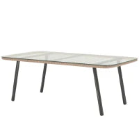 Tavolino da Giardino in Rattan PE con Piano in Vetro e Acciaio, 110x60x40 cm, Legno Naturale