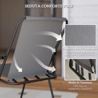 Set da Giardino 6 Pezzi in Acciaio con 4 Sedie Pieghevoli, Ombrellone e Tavolo Rotondo, Grigio e Nero