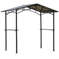 Gazebo da Giardino per Barbecue BBQ con Tetto in PC e Mensole Laterali, 246x149x230cm, Nero