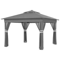 Gazebo da Giardino ad Altezza Regolabile con Luci LED, in Acciaio e tessuto Oxford, 336x336x250-270 cm, Grigio