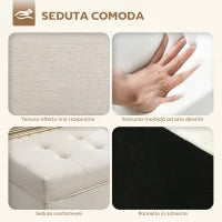 Panca Contenitore da 80L Imbottita con Rivestimento in Tessuto e Gambe in Legno, 118x42x45 cm, Crema