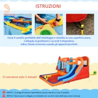 Castello Gonfiabile per Bambini Piscina con Scivolo e Trampolino, Pompa Elettrica, 350x250x185cm, Multicolore