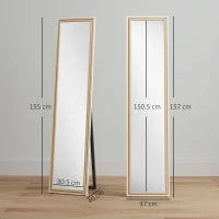 Specchio a Figura Intera con Cornice 157x37 cm, Bianco e Legno Naturale