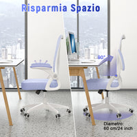 Sedia Ufficio Bracciolo Regolabile - RATTANTREE - con Supporto Lombare, Schienale Reclinabile 105°, viola