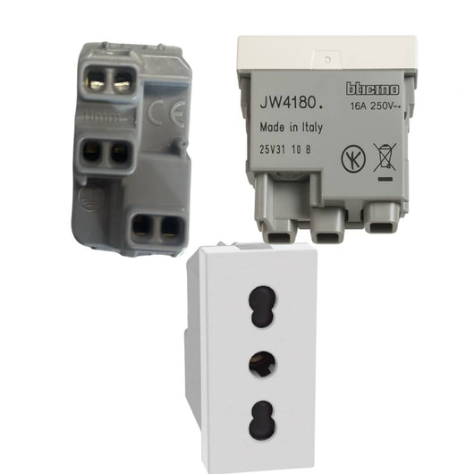 Bticino matixgo presa bipasso 2p+t 16a 250vac con interasse 19 e 26 mm *** colore bianco, confezione 1