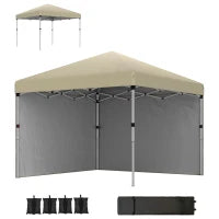 Gazebo da Giardino Pop-up Pieghevole Regolabile in Altezza Protezione UV 30+, 2 Pareti Laterali, Sacca da Trasporto Inclusa, Beige