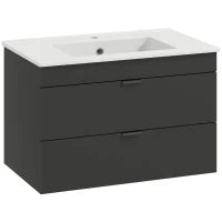 Mobiletto Sospeso per Lavabo con Lavabo in Ceramica e Cassetti Soft-Close Nero