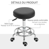 Sgabello con Ruote, sgabello da massaggio con altezza regolabile 50-64 cm e seduta imbottita, girevole 360°, nero
