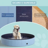 Piscina Vasca da Bagno Portatile Pieghevole per Cani Animali Domestici in PVC Azzurro Φ160 x 30cm