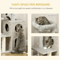 Tiragraffi per Gatti da 5kg max con Lettino e Pallina da Gioco, in Truciolato, Peluche e Sisal, 60x40x91 cm