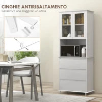 Credenza Cucina Alta con Armadietto a 2 Livelli e 3 Cassetti, Dispensa in MDF, 68x38x172 cm, Bianco|Aosom Italy