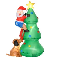 Albero di Natale Gonfiabile 180cm con Babbo Natale, Cagnolino e Luci LED, Decorazione Natalizia da Esterno