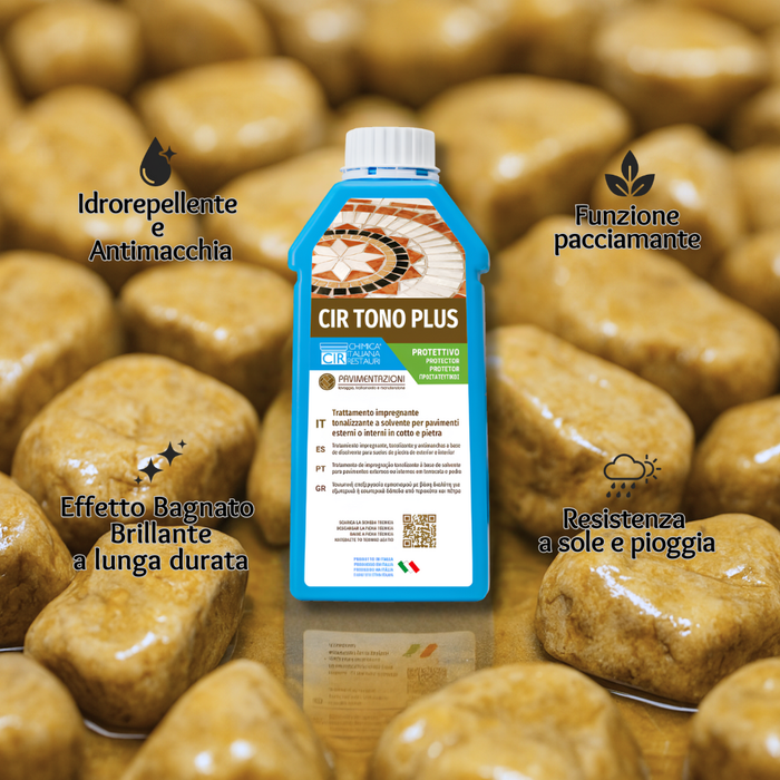 Ciottoli giallo siena effetto bagnato brillante con protettivo cir tono plus *** misura 25/40, formato 5 kg + 1 l, co...