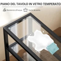 Tavolino da Salotto a 3 Ripiani Compatto in Vetro e Acciaio, 40x18x62 cm, Nero