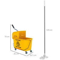 Secchio Lavapavimenti Professionale 20L con Mocio, Strizzatore, Ruote e Manico, 45x26.5x70 cm, Giallo