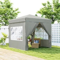 Gazebo da Giardino Pop Up con 2 Finestre e Gambe Regolabili, in Metallo e tessuto Oxford, 248x248x270 cm, Grigio