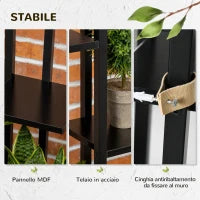 Scaletta Portavasi a 5 Livelli per Interni ed Esterni in MDF e Acciaio, 40x22x113 cm, Nero
