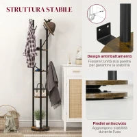 Appendiabiti da Terra Girevole con 8 Ganci e 4 Mensole in Stile Industriale, Ø30x175cm, Marrone
