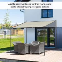 Gazebo Pergola Addossata da Giardino 3x3m in Metallo e Poliestere Beige