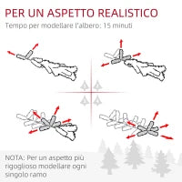 Albero di Natale Innevato con 329 Rami e Luci LED Bianche, in Plastica e Metallo, Ø52x180 cm, Verde