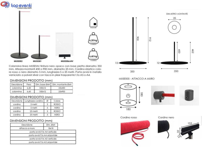 Cordino ROSSO per Colonnina museo 25 mt 