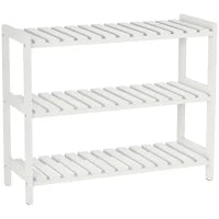 Scarpiera a 3 livelli, con ripiani a listelli, in legno di pino, 70 x 26 x 57,5 cm, Bianco