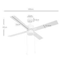 Ventilatore da Soffitto con Luce LED, 3 Velocità e Motore Reversibile, Ø130cm, Bianco e Legno