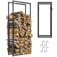 Portalegna da Interno ed Esterno Regolabile in Metallo con Ganci a S, 40-65x25x100-150 cm, Nero