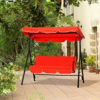 Dondolo da Giardino 3 Posti con Tetto e Struttura in Acciaio, Rosso