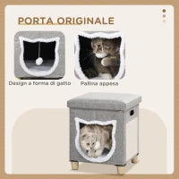 Casetta per Gatti con Tiragraffi, Cuscino e Pallina, in Legno e Poliestere, 35.5x35.5x42.5 cm, Crema e Grigio