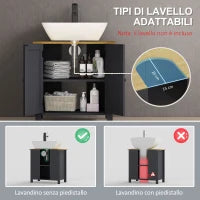 kleankin Mobile Sottolavabo in Truciolato e MDF a 2 Ante con Ripiano Interno Regolabile, 60x30x60 cm, Grigio