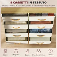 Cassettiera 8 Cassetti Pieghevoli con 4 Tasche e 2 Ganci, in Legno, Acciaio e Tessuto, 86x30x94.5 cm