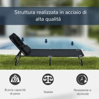 Sedia Sdraio da Esterno Pieghevole con Foro per il Viso e Cuscini, Lettino Prendisole da Giardino, Spiaggia e Campeggio,  Nero