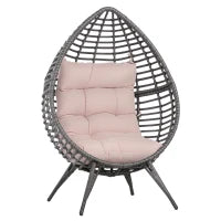 Poltrona da Esterno in Rattan a Goccia Stile Boho con Cuscino, 101x89x156cm Grigio e Beige