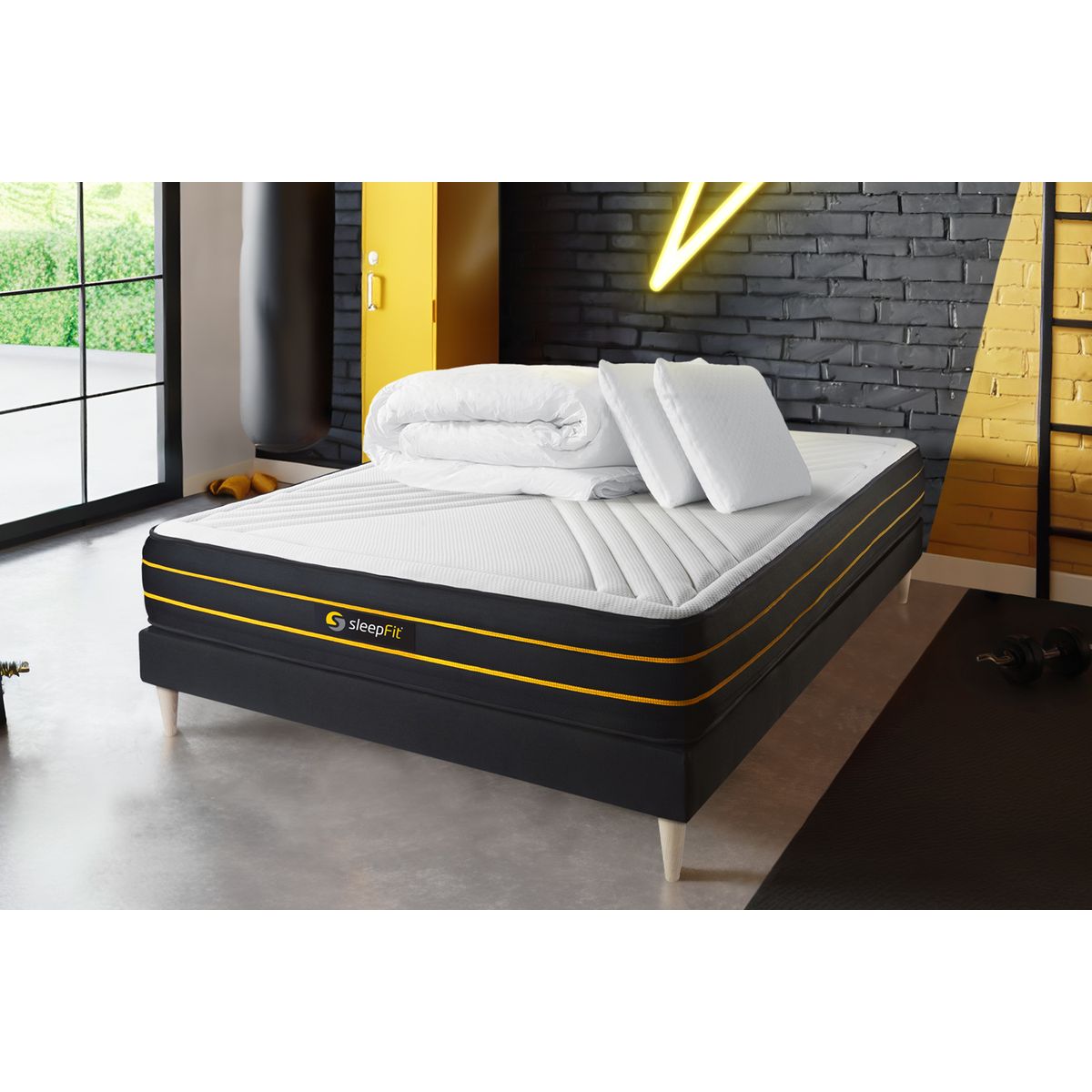 Pacchetto letto completo - Materasso 180x200cm + Box spring con doghe (kit) + 2 cuscini + Piumino - Ultra