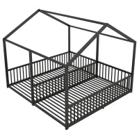 Letto per Bambini 4+ Anni Matrimoniale 90x200 cm, con Ringhiera di Sicurezza, Senza Materasso, Nero