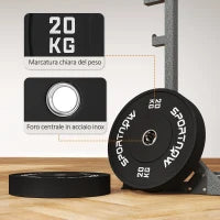 Set 2 Dischi Pesi da 20kg in Gomma con Foro da 2"/5 cm per Manubri e Bilancieri, Nero