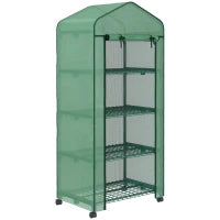 Serra da Giardino Balcone con Ripiani Serra 4 Livelli, 69 L x 50 L x 165 H cm, Acciaio Termolaccato Copertura Amovibile PE ad Alta Densità Verde