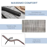 Lettino Prendisole Pieghevole Ergonomico da Esterno in Metallo e Tessuto a Rete, 170x62x68cm, Grigio