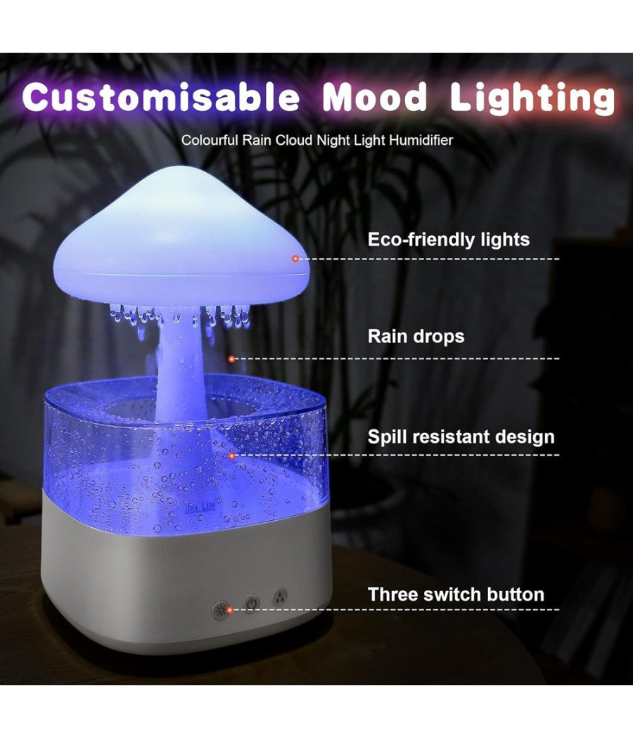 Umidificatore Nuvola Di Pioggia Diffusore Oli Essenziali Aromaterapia Con 7 Luci         