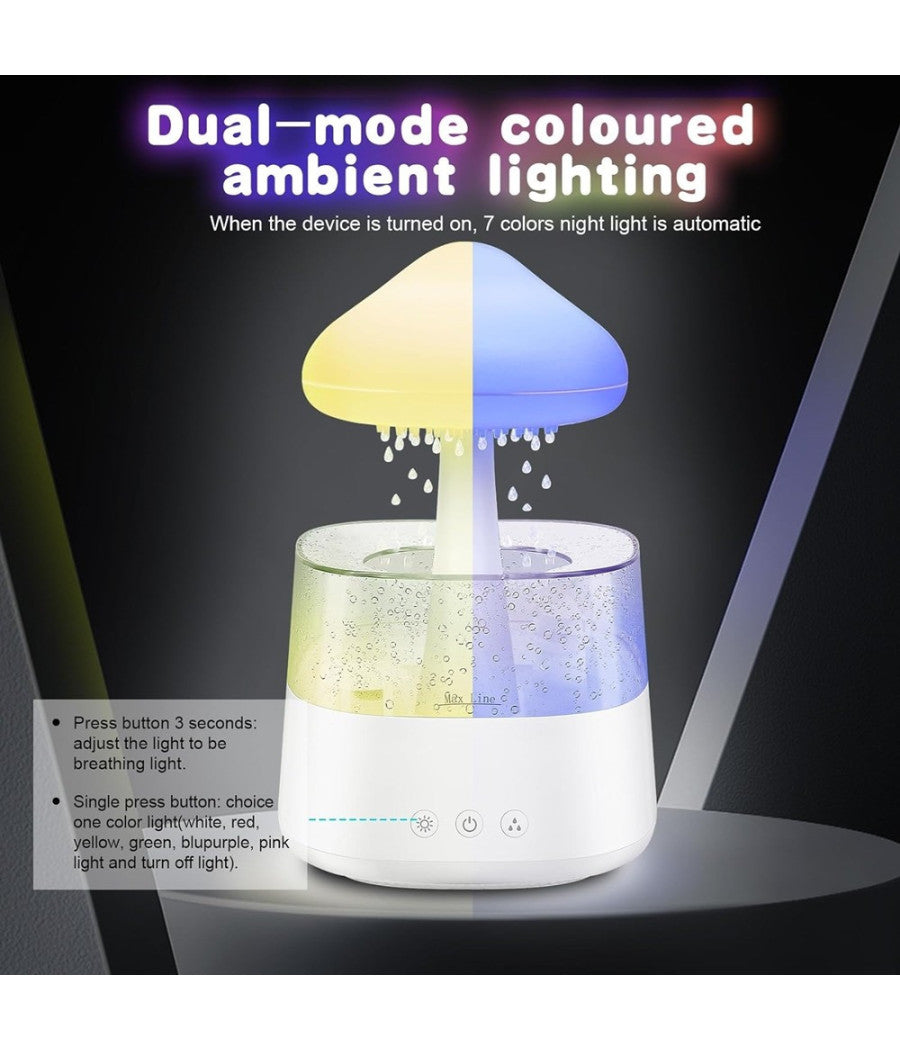 Umidificatore Nuvola Di Pioggia Diffusore Oli Essenziali Aromaterapia Con 7 Luci         
