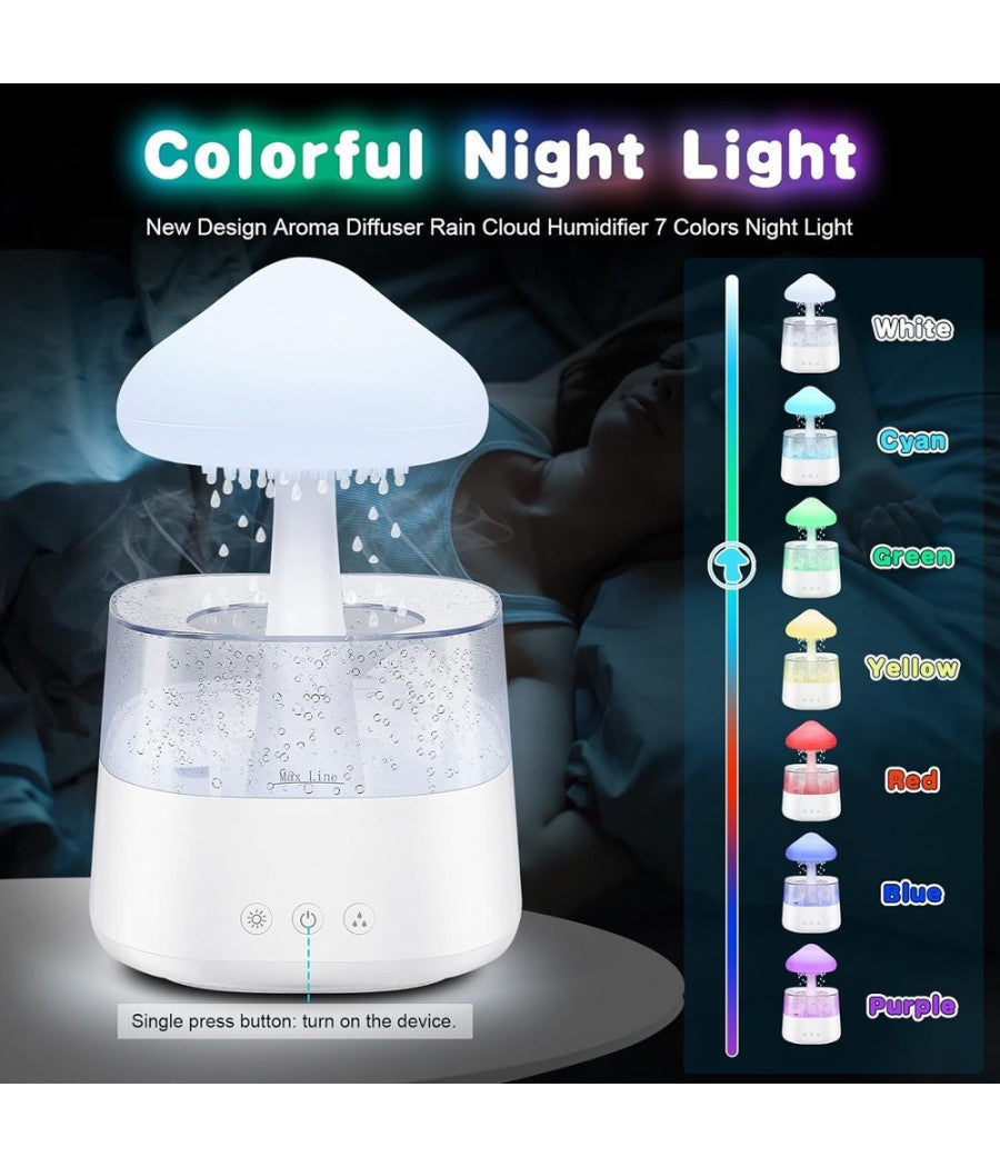Umidificatore Nuvola Di Pioggia Diffusore Oli Essenziali Aromaterapia Con 7 Luci         