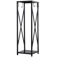 Portalegna da Interno ed Esterno Salvaspazio in Metallo con Paletta, Scopino, Attizzatoio e Pinza, 34x34x111cm, Nero