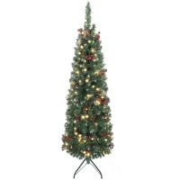 Albero di Natale Illuminato con 150 Luci LED, 30 Pigne e 30 Grappoli di Bacche, Ø60x150 cm, Verde e Argento