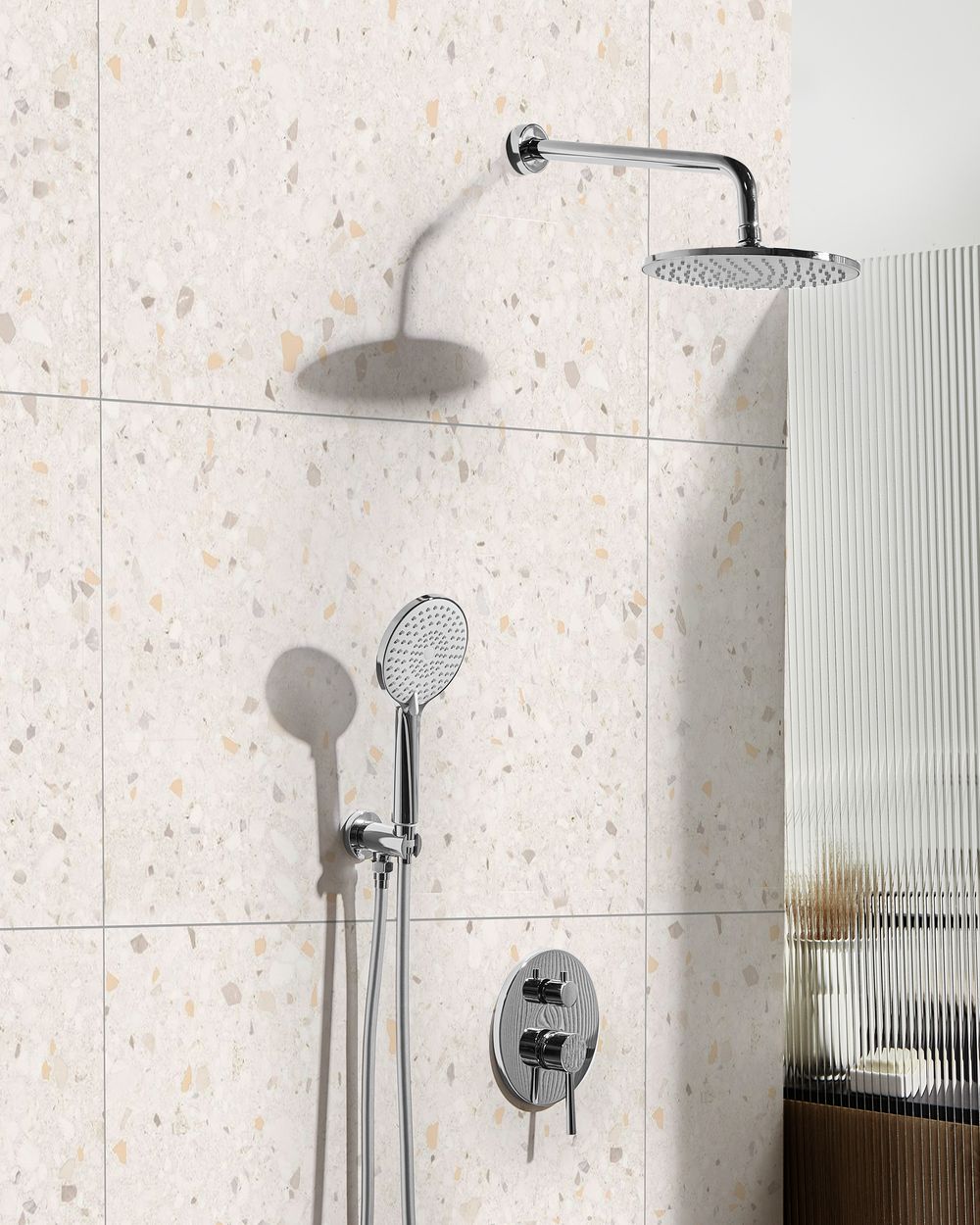 Set doccia a incasso in ottone argentato 3 modalità di getto a pioggia Funzione doccia a parete Sistema doccia a sospensione Stile moderno