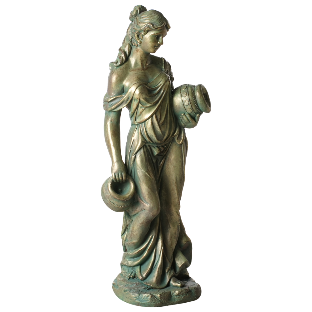 Statuetta decorativa in ferro a forma di donna con anfora verde Decorazione per interni ed esterni Soggiorno
