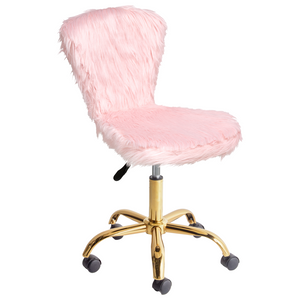 Sedia girevole da ufficio in finta pelliccia rosa pastello con base a gradini altezza regolabile design moderno per ufficio domestico
