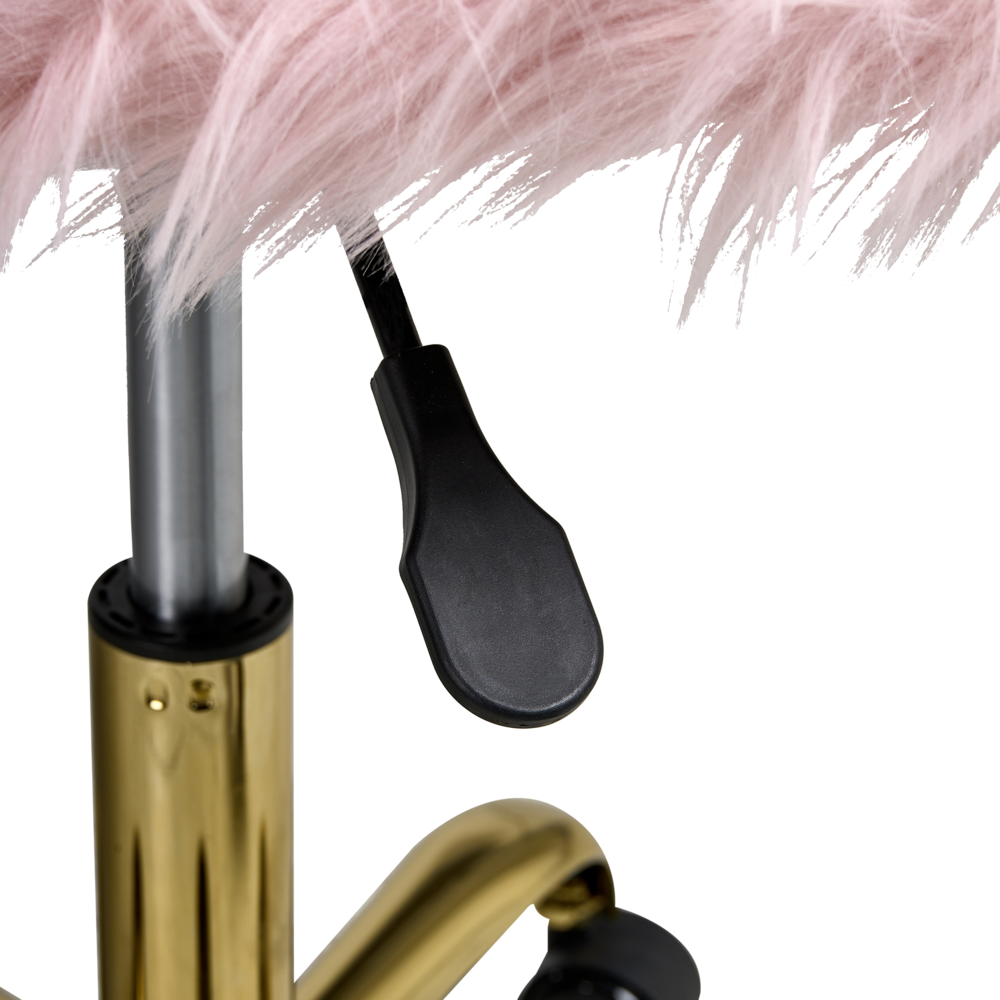 Sedia girevole da ufficio in finta pelliccia rosa pastello con base a gradini altezza regolabile design moderno per ufficio domestico